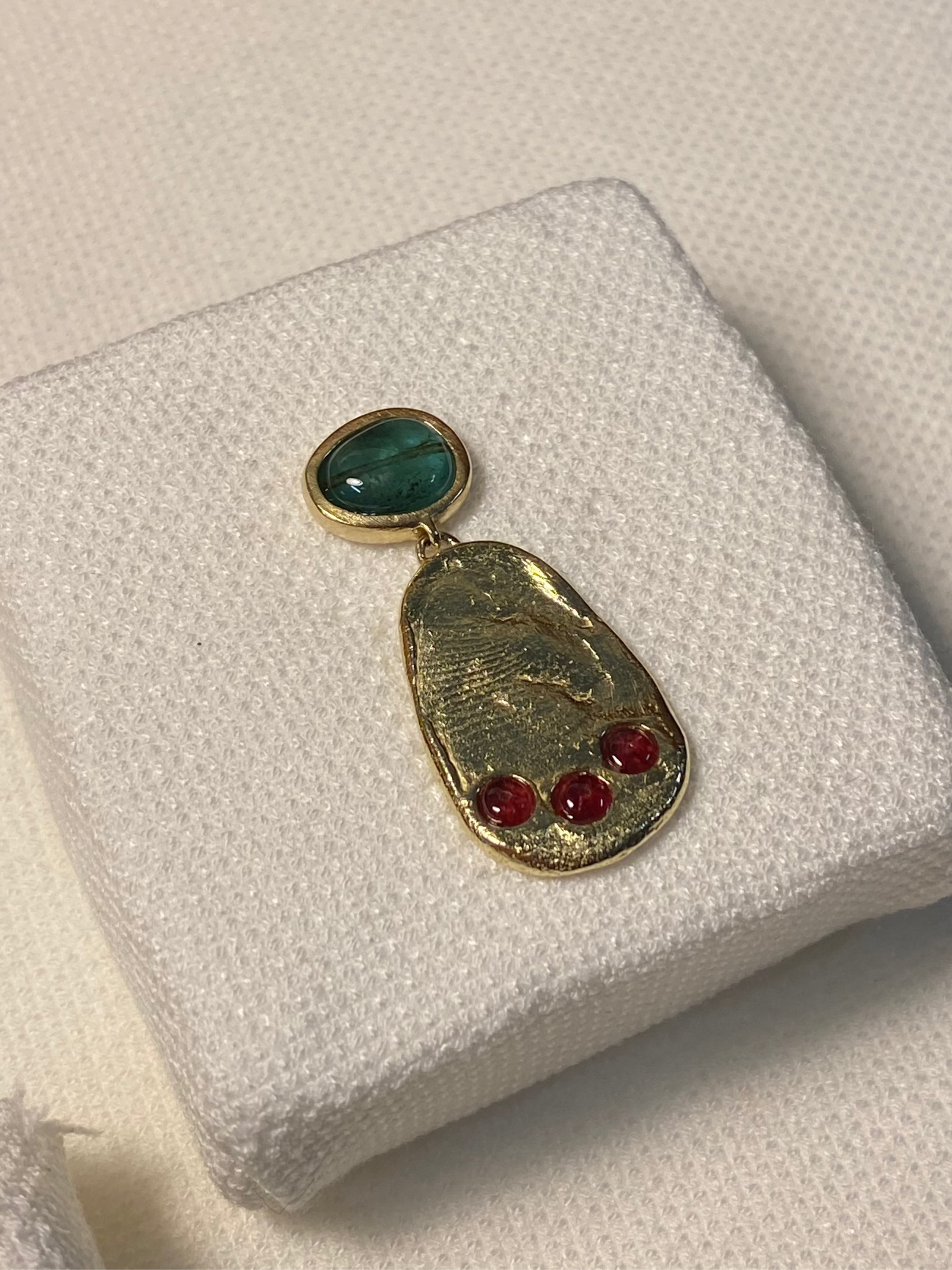 Gold, emerald and ruby earrings