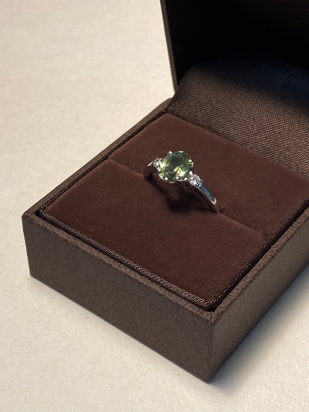 Rhodium-plated tourmaline and diamond engagement ring