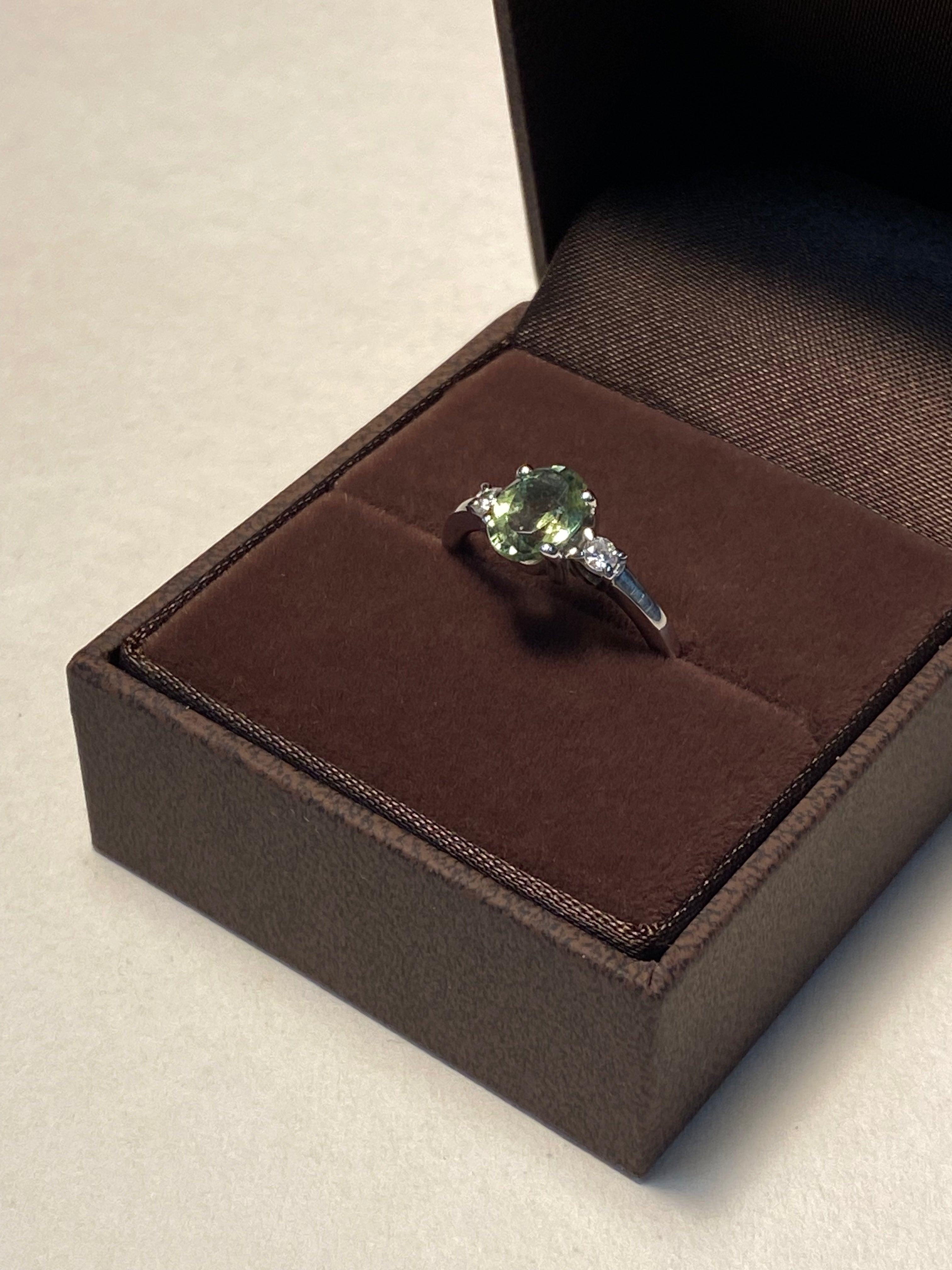 Rhodium-plated tourmaline and diamond engagement ring