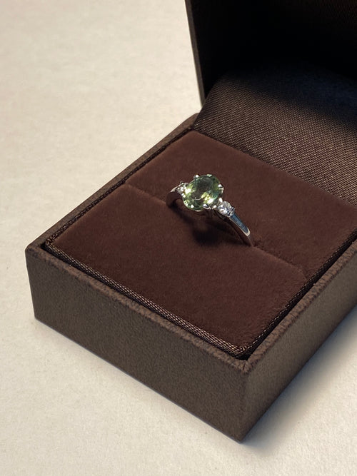 Rhodium-plated tourmaline and diamond engagement ring
