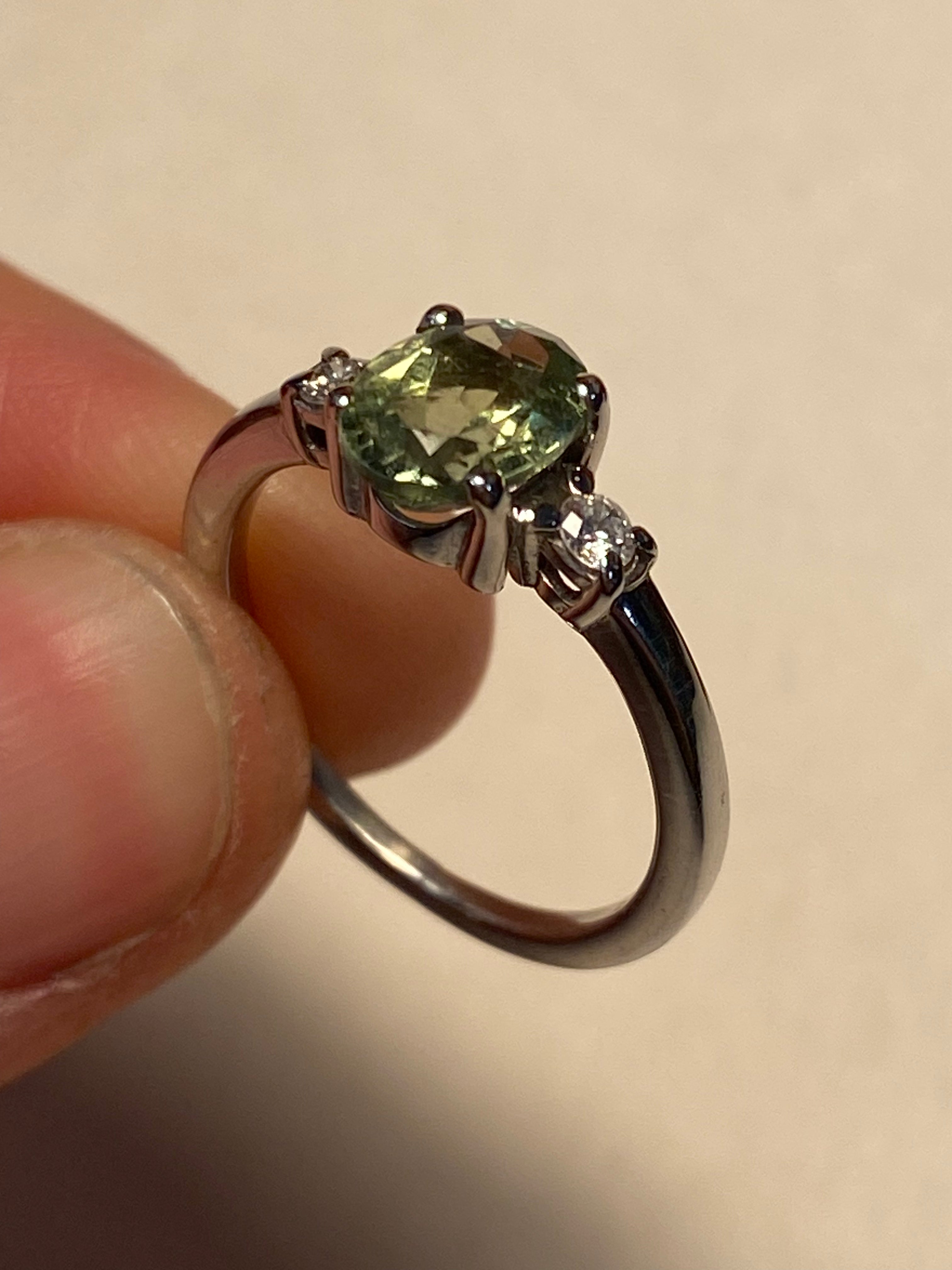 Rhodium-plated tourmaline and diamond engagement ring