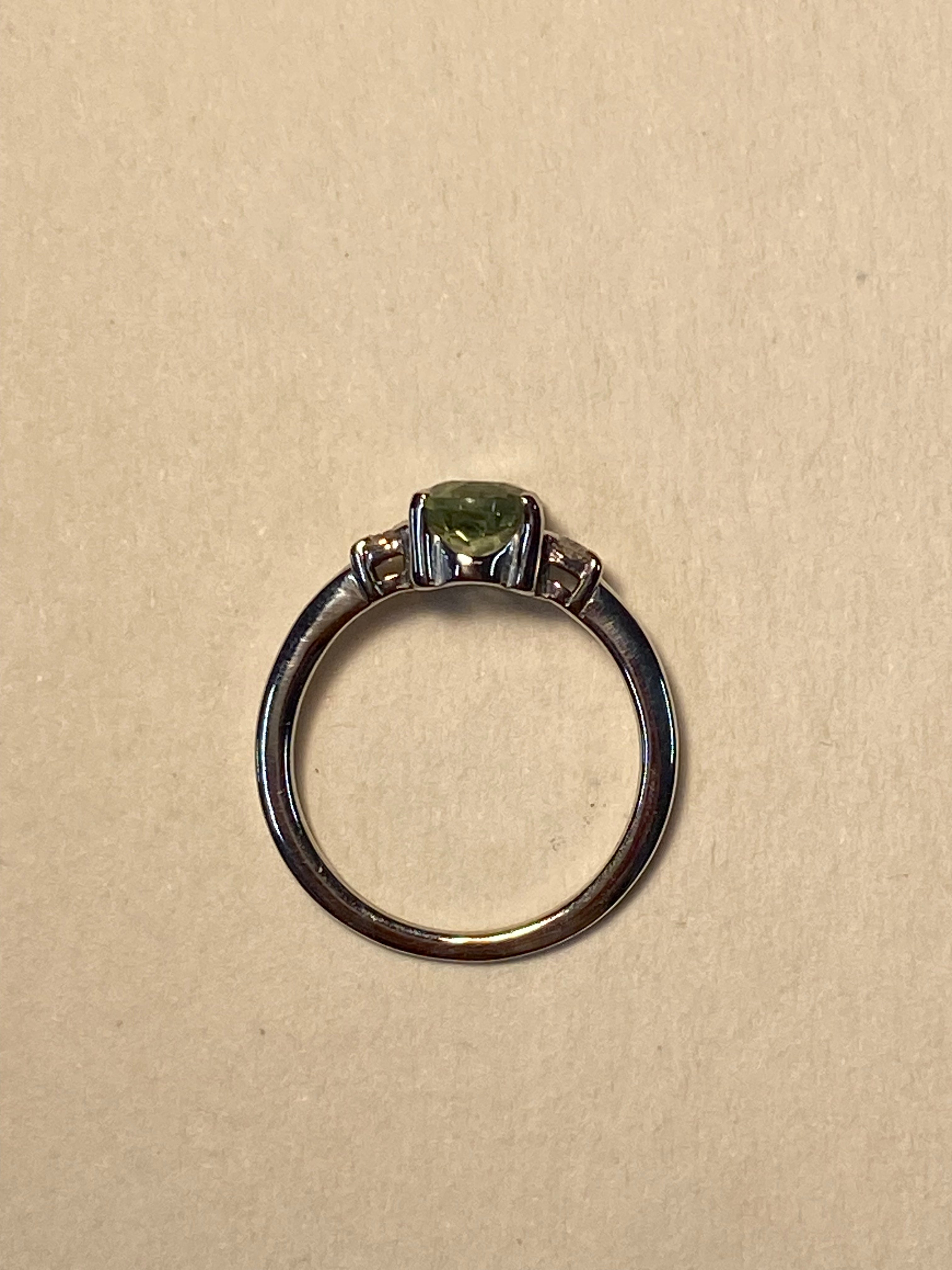 Rhodium-plated tourmaline and diamond engagement ring