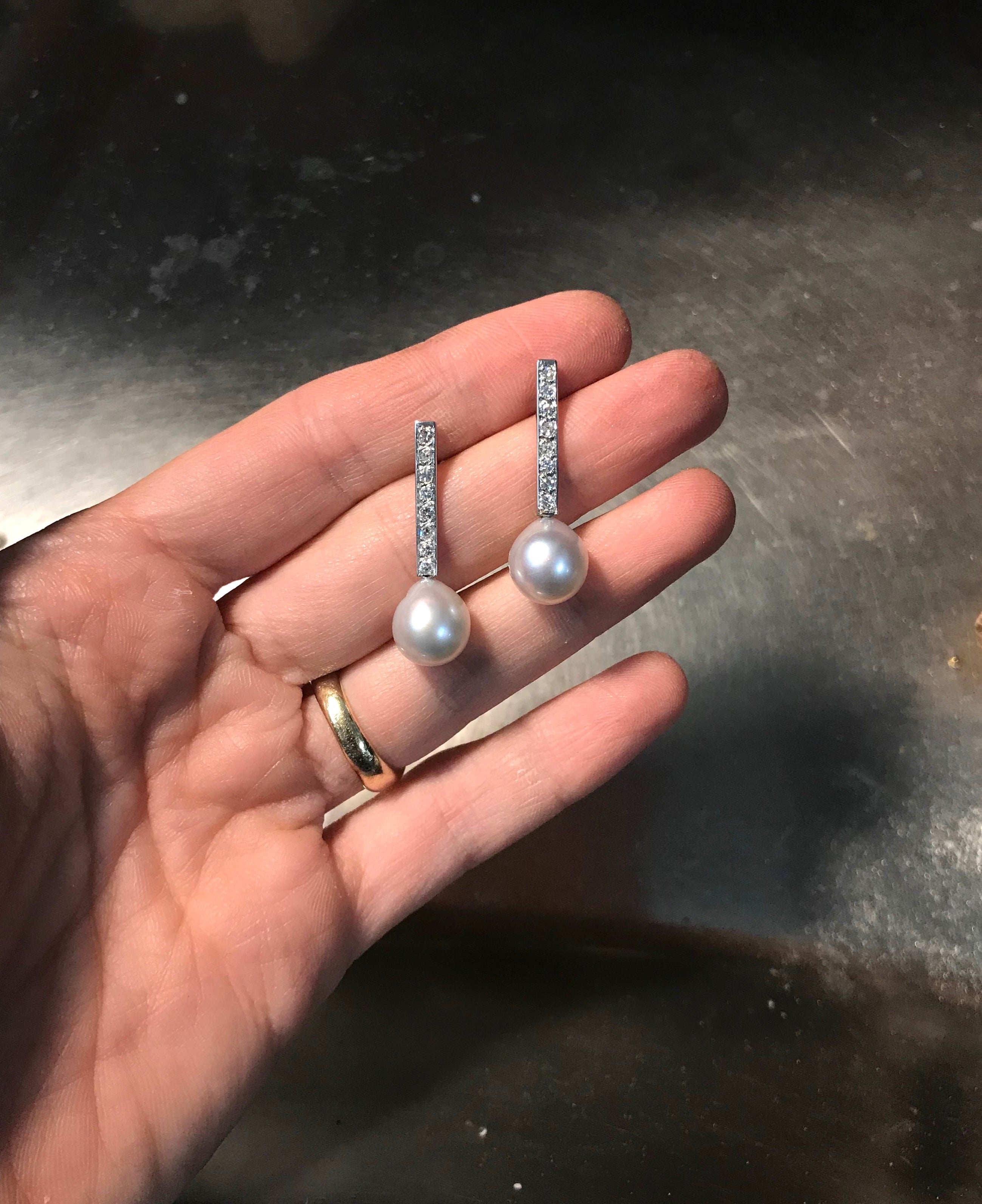 Pearl and diamond earrings